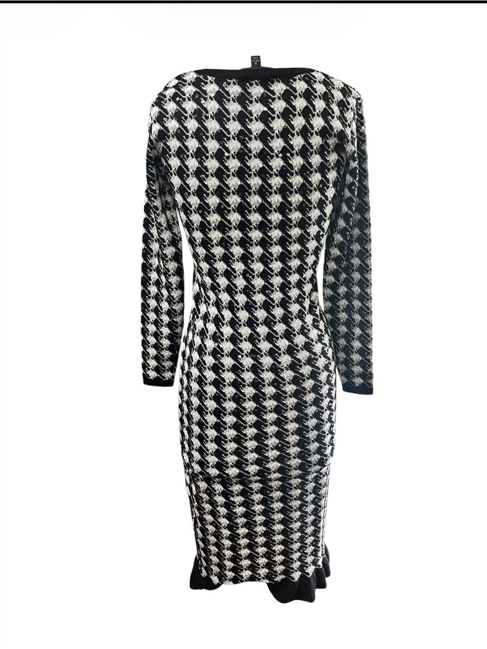 Sequin Houndstooth Ruffle Hem Midi Sweater Dress Size S - Picture 7 of 12